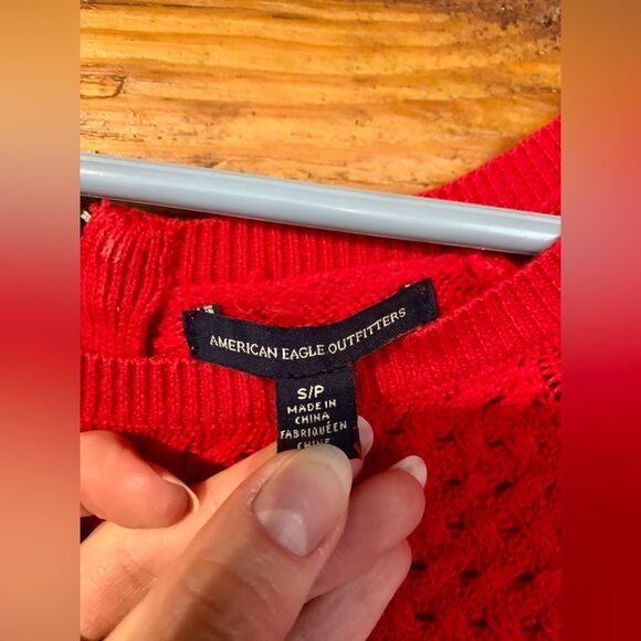 American Eagle Outfitters Red Crewneck Fuzzy Sweater Small - Picture 9 of 10